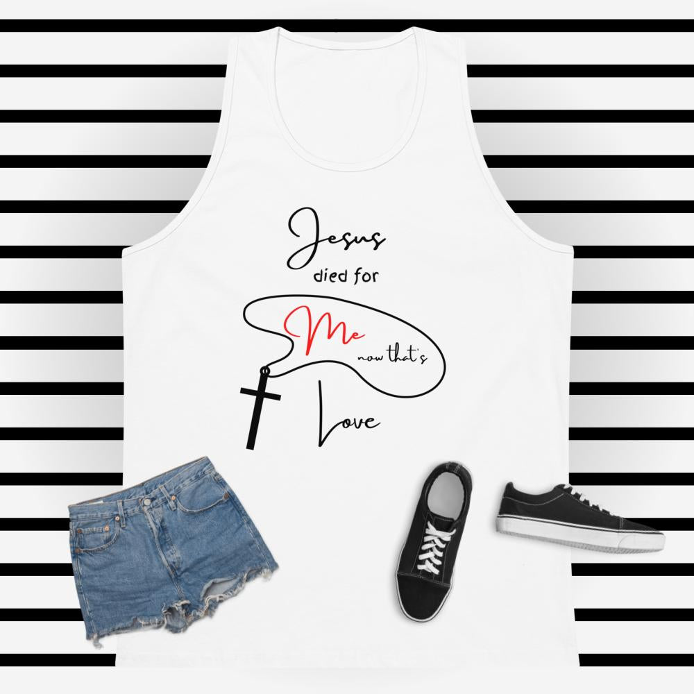 RED BLK JESUS DIED FOR ME tank top