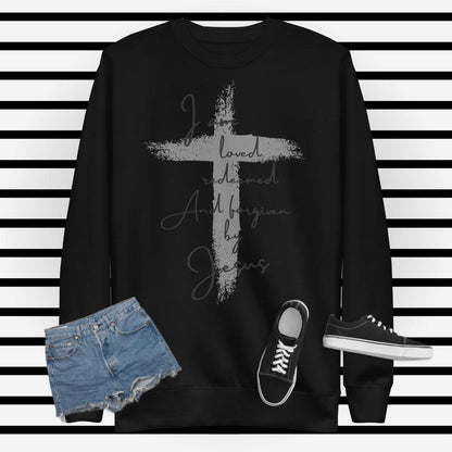 Black Print Loved Redeemed and Forgiven by Jesus Unisex Fleece Pullover