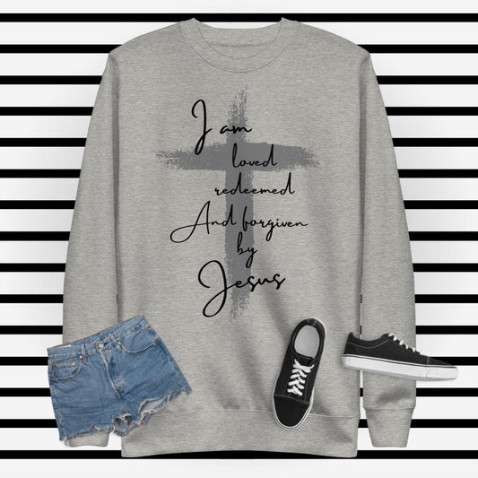 Black Print Loved Redeemed and Forgiven by Jesus Unisex Fleece Pullover