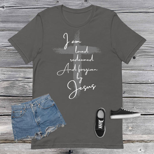 White Print Loved Redeemed by Jesus Short-sleeve unisex t-shirt