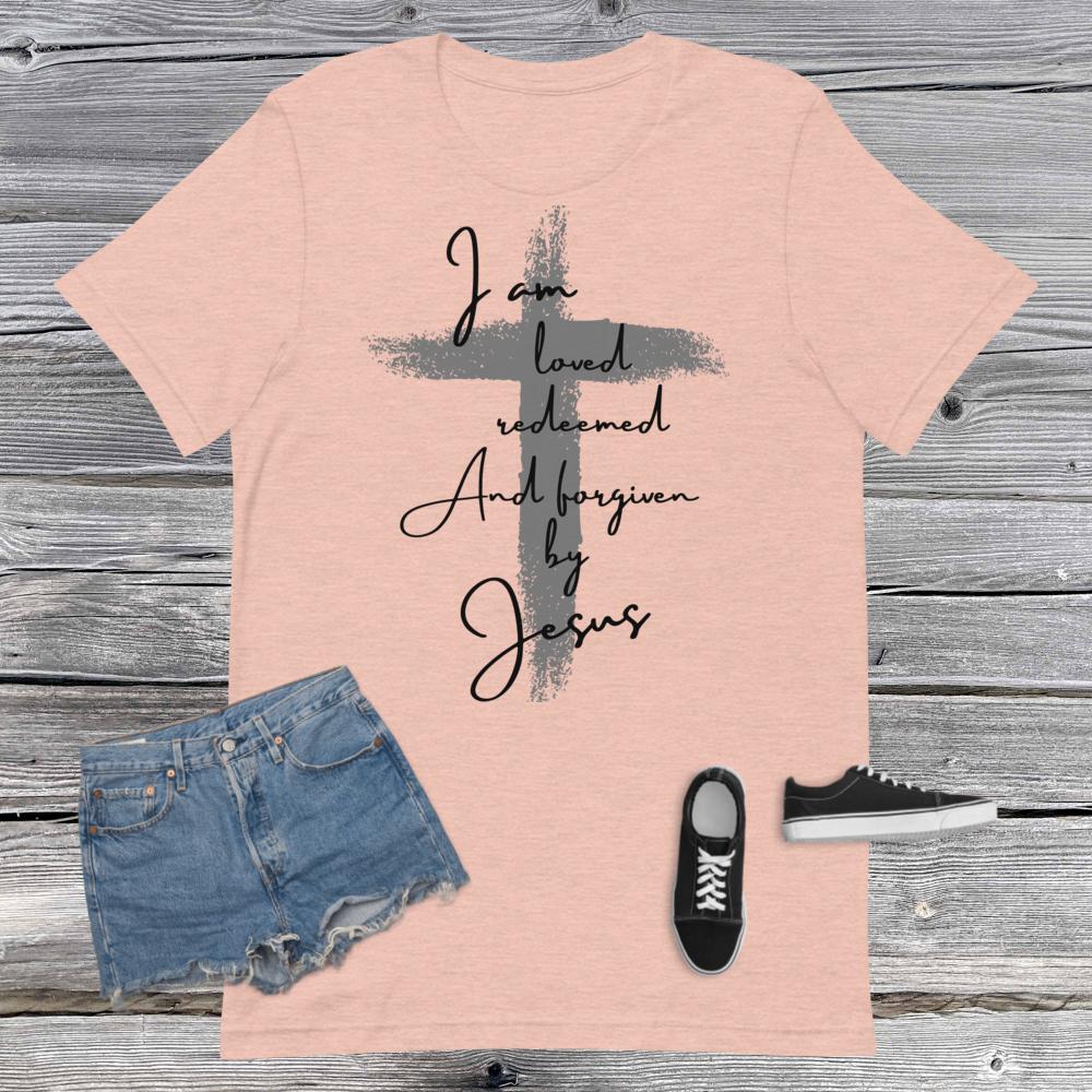 Black Print Loved Redeemed and Forgiven by Jesus Short-sleeve unisex t-shirt