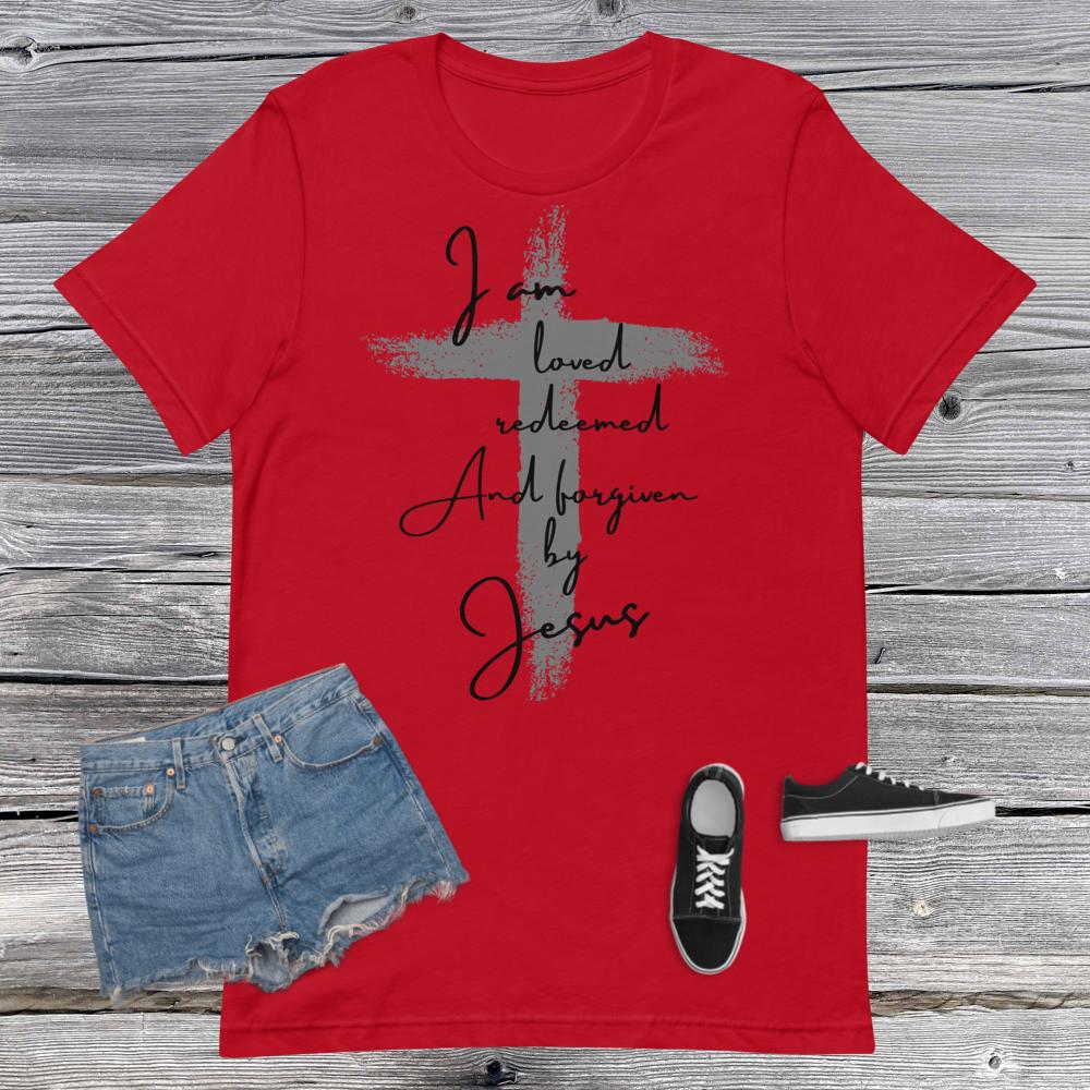 Black Print Loved Redeemed and Forgiven by Jesus Short-sleeve unisex t-shirt