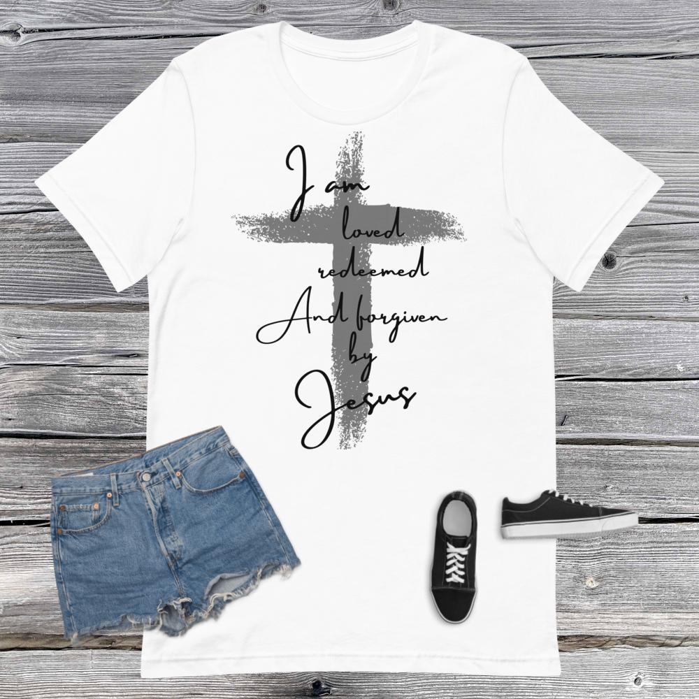 Black Print Loved Redeemed and Forgiven by Jesus Short-sleeve unisex t-shirt